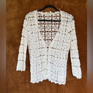 J. Jill White Crochet Women's Cardigan